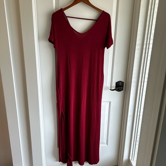 Casual Loose Pocket Long Dress Short Sleeve Split Maxi Dress V-Neck - Picture 10 of 10